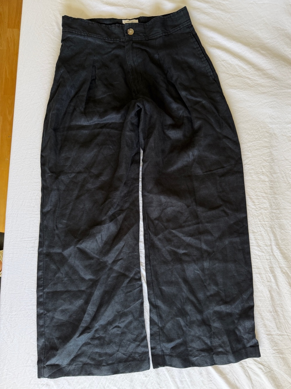 H by Halston Black 100% Linen Wide Leg Pleated Trousers - Size 8